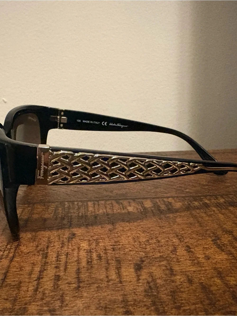Salvatore Ferragamo Black Frame Sunglasses with Brown Lenses